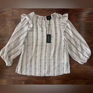 W5 Women's White and Black Patterned Sheer Top